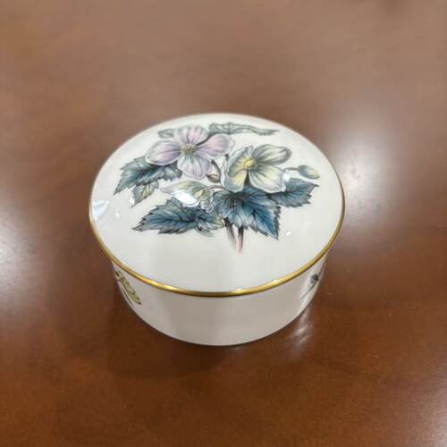 Royal Worcester 皇家伍斯特 英国中古 描金花卉骨瓷首饰盒 瓷罐