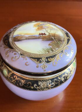 Noritake 1911年明治百年收藏手绘首饰盒 则武日本鎏金化妆盒瓷罐