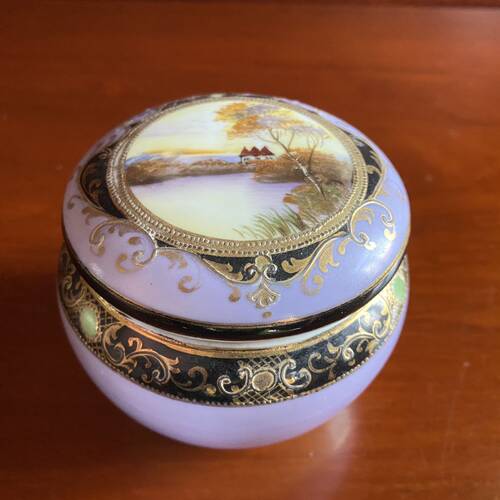 Noritake 1911年明治百年收藏手绘首饰盒 则武日本鎏金化妆盒瓷罐