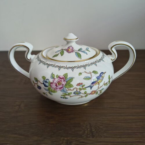 AYNSLEY 安兹丽 PEMBROKE雀鸟系列双耳描金骨瓷糖缸 英国原产糖罐