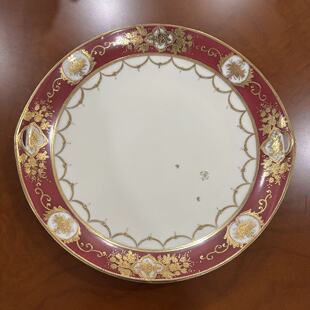 日本早期创汇 出口欧洲双耳描金纹饰花卉大盘 鎏金装饰收藏瓷碟