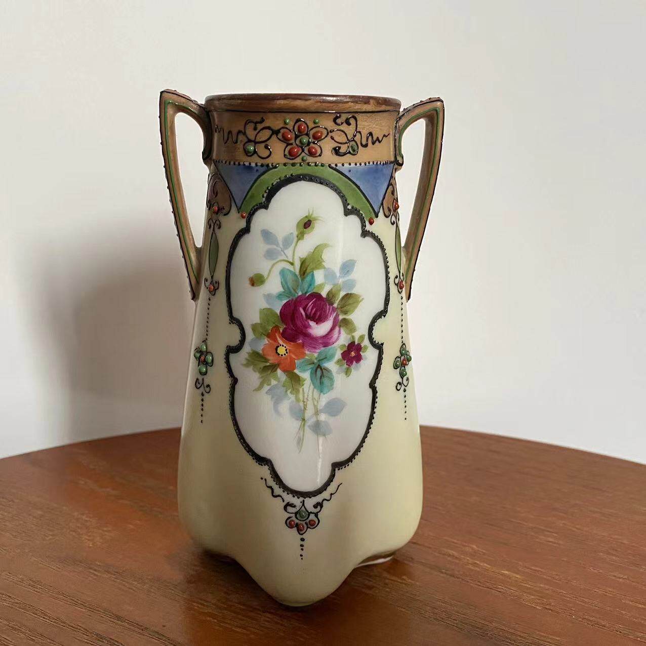 Antique 则武 Noritake 古董双耳手绘花瓶 日本孤品 稀有收藏瓷瓶