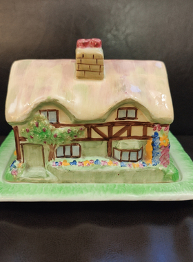 英国 Royal Winton 皇家温顿 手绘瓷屋房子黄油盘 摆件老瓷器盖盘
