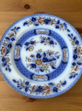 Minton 明顿 19世纪伊万里色青花花卉收藏盘 英国早期古董装饰碟