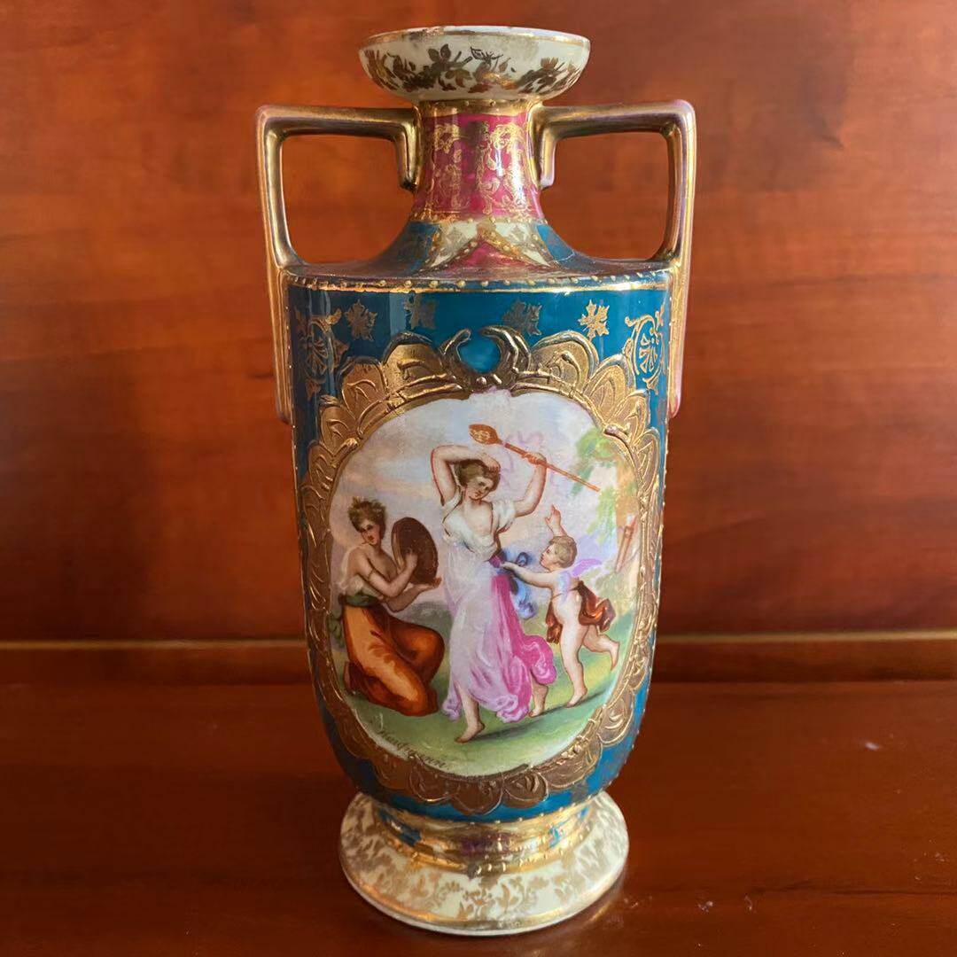 奥地利 Royal Vienna 皇家维也纳 西洋古董收藏手绘花瓶摆件 瓷器
