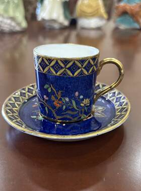 Carlton Ware 英国古董卡尔顿 手绘花卉蝴蝶鎏金收藏咖啡杯 瑕疵