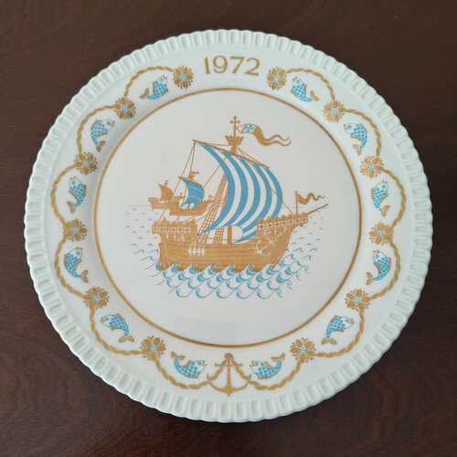 Spode 英国斯波德 1972年帆船圣诞收藏纪念碟 创意生日礼品盘赏盘