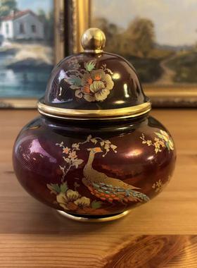 Carlton Ware 卡尔顿瓷厂英国古董瓷器 珐琅釉鎏金手绘花鸟将军罐