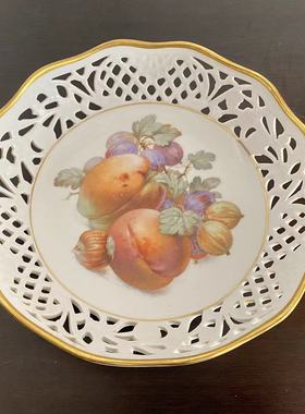 Schumann 舒曼 德国巴伐利亚镂空水果圆盘 描金收藏玄关摆件大盘