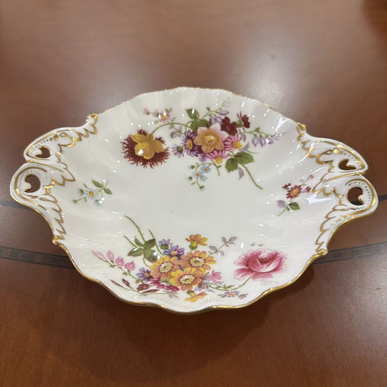 Royal Crown Derby 皇家皇冠德比 1977年稀有双耳描金装饰首饰盘