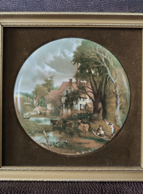 Genuine Staffordshire 1971年手工瓷板画 欧洲收藏乡村风景瓷画