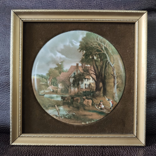 Genuine Staffordshire 1971年手工瓷板画 欧洲收藏乡村风景瓷画