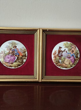 欧洲回流 Vintage 60年代英国风景瓷板画 中古人物装饰瓷画 摆件