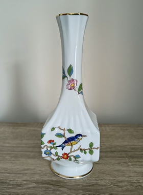 Aynsley 英国安兹丽 pembroke 花鸟系列描金瓷花瓶 摆件花器收藏