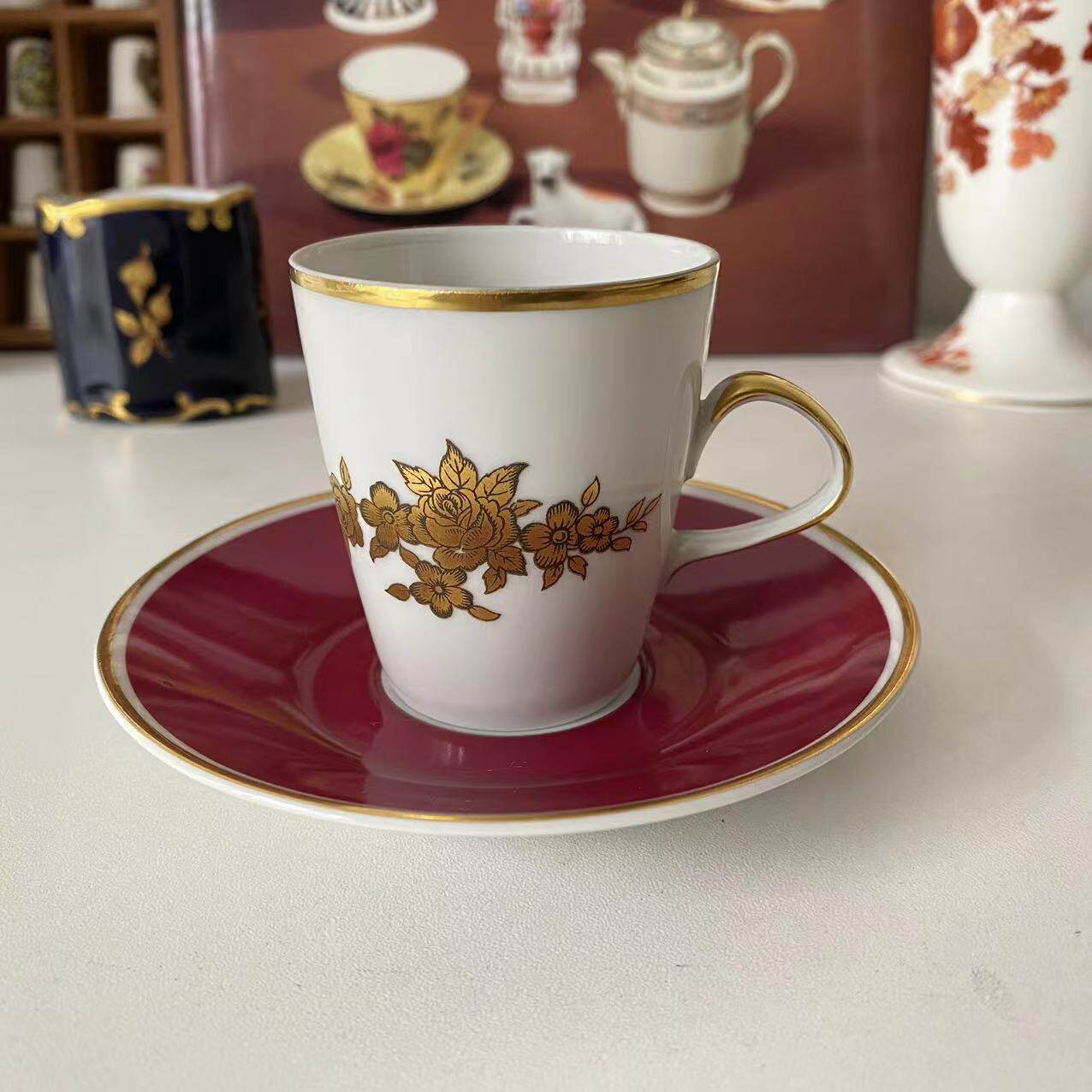 Lichte 德国 中古瓷器描金意式浓缩咖啡杯 家居收藏摆件下午茶杯