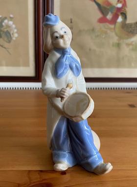 Vintage 西班牙 手工小丑打鼓瓷偶摆件 西洋收藏公仔 瓷器娃娃
