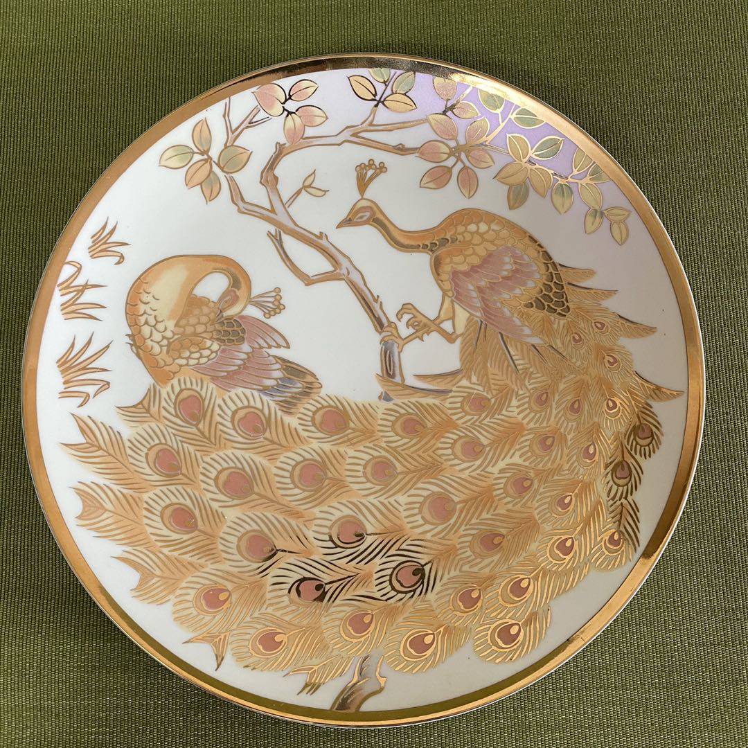 荣和谨制 日本中古收藏盘 Vintage 欧洲回流孔雀挂盘 看盘 瓷碟
