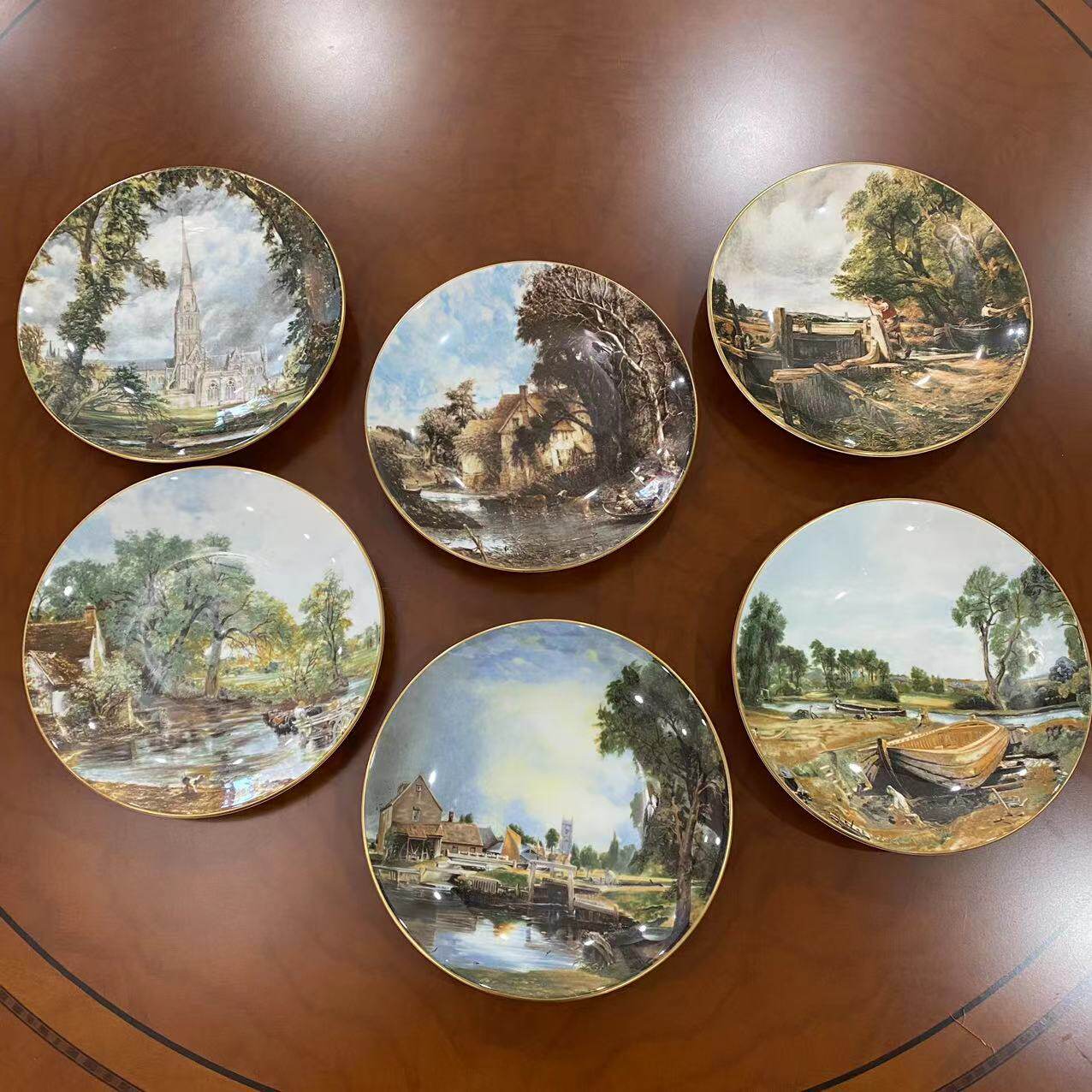 COALPORT 科尔波特 英国风景油画装饰收藏瓷碟 整套摆件赏盘 挂盘