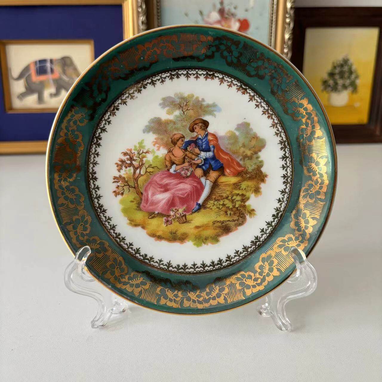 Limoges 法国利摩日 西洋人物装饰瓷碟摆件 Vintage 玄关收藏圆盘