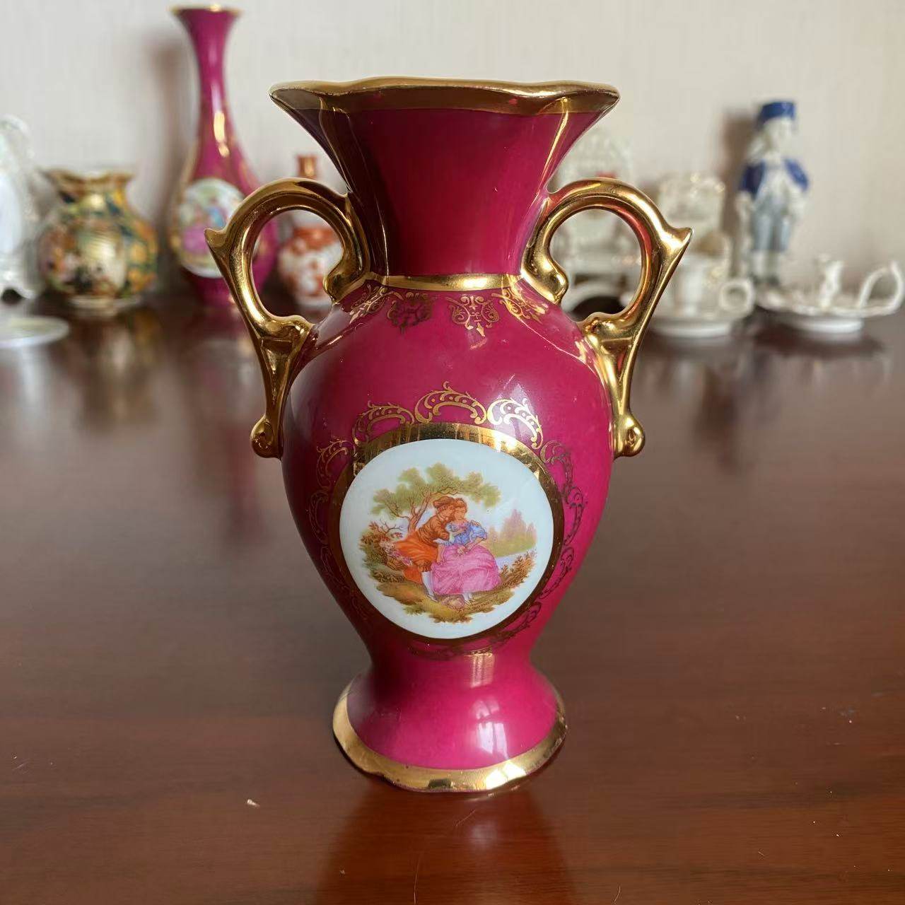 Limoges 利摩日 法国中古瓷器收藏双耳描金瓷瓶摆件 西洋人物花瓶