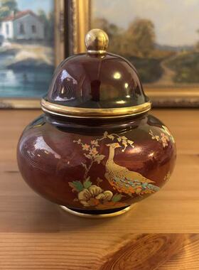 Carlton Ware 卡尔顿瓷厂英国古董瓷器 珐琅釉鎏金手绘花鸟将军罐