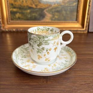 英国 老瓷器茶杯 19世纪皇家标志古董收藏描金花卉装 饰浓缩咖啡杯