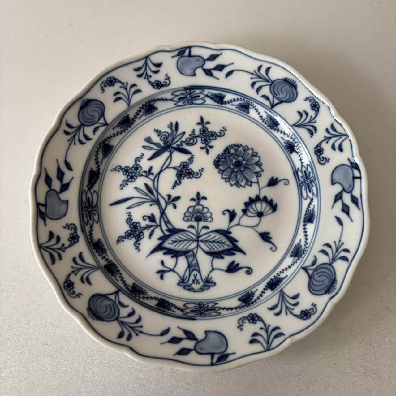 MEISSEN 梅森 德国 手绘蓝洋葱 19世纪古董收藏玄关摆件瓷碟 赏盘