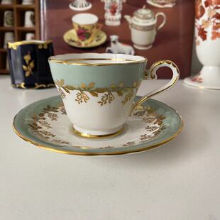 AYNSLEY 安兹丽 描金花枝纹豆彩青绿茶杯 英国骨瓷摆件浓缩咖啡杯