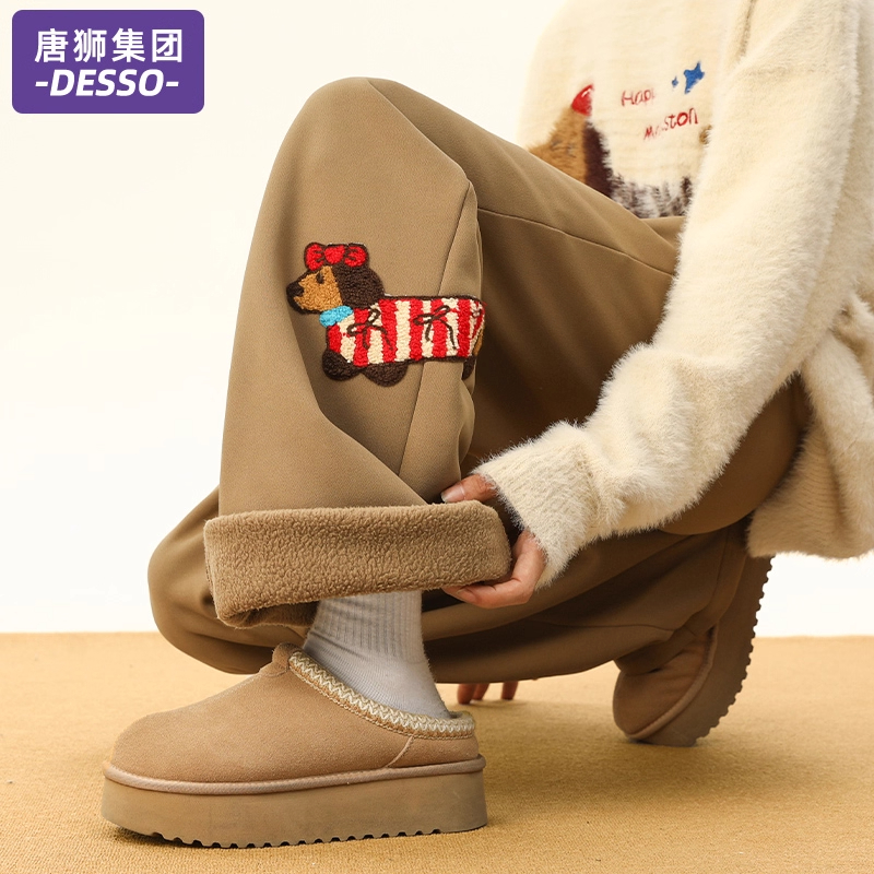 唐狮集团灰色加绒加厚卫裤女冬季