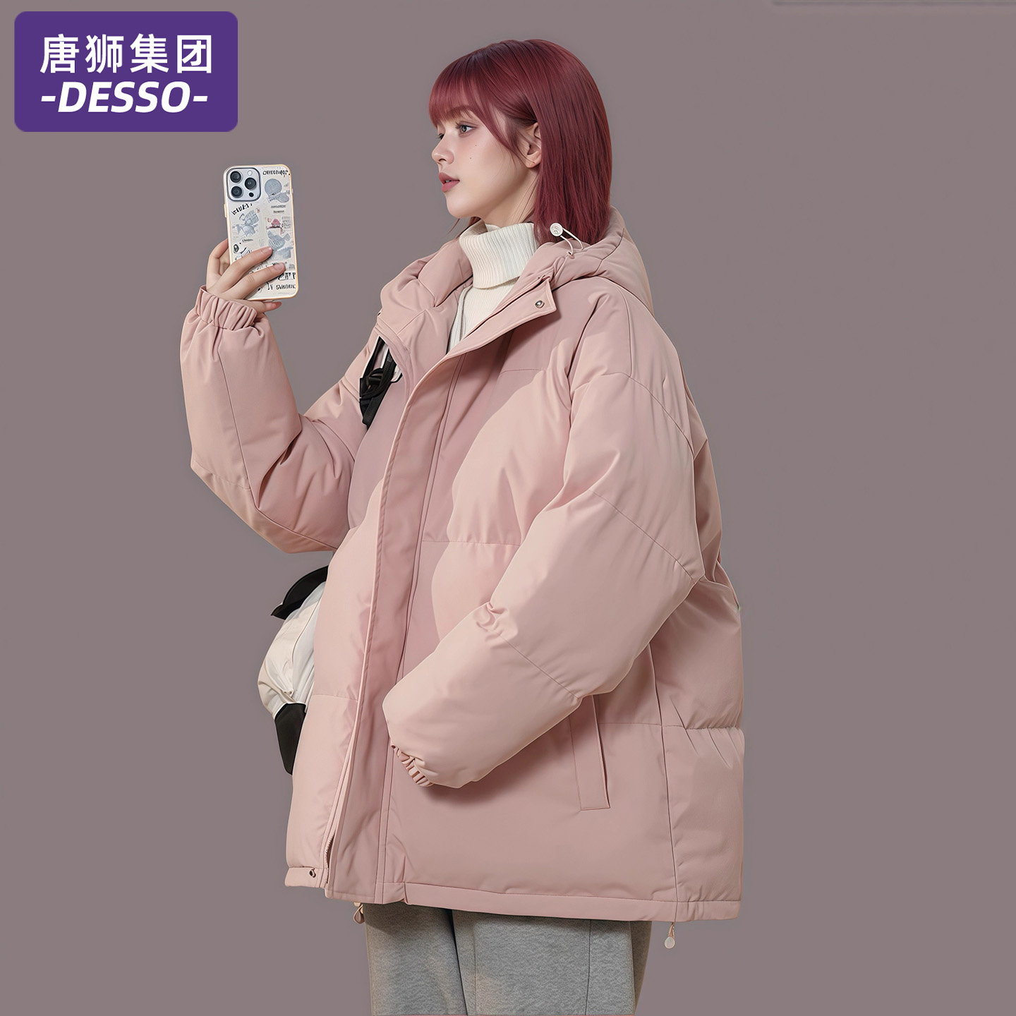 唐狮集团大码保暖羽绒棉服女连帽宽松棉袄冬季面包服加厚棉衣外套