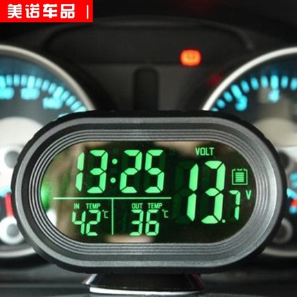 汽车时钟 车内外双温度计车载车用数字显电子表 带夜光 电子钟led