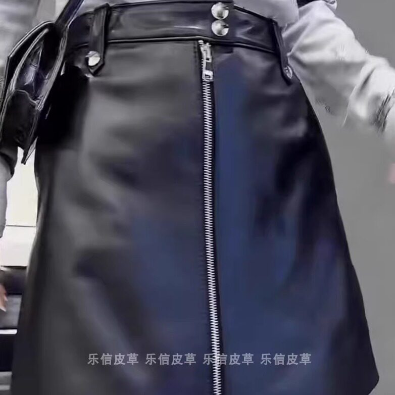 时尚新款真皮皮裙绵羊皮拉链气质百搭高腰显瘦机车风A字半身靴裙