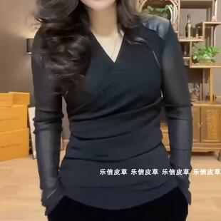 长袖T恤女士高级感穿搭2025新款冬季洋气V领打底衫内搭可外穿上衣
