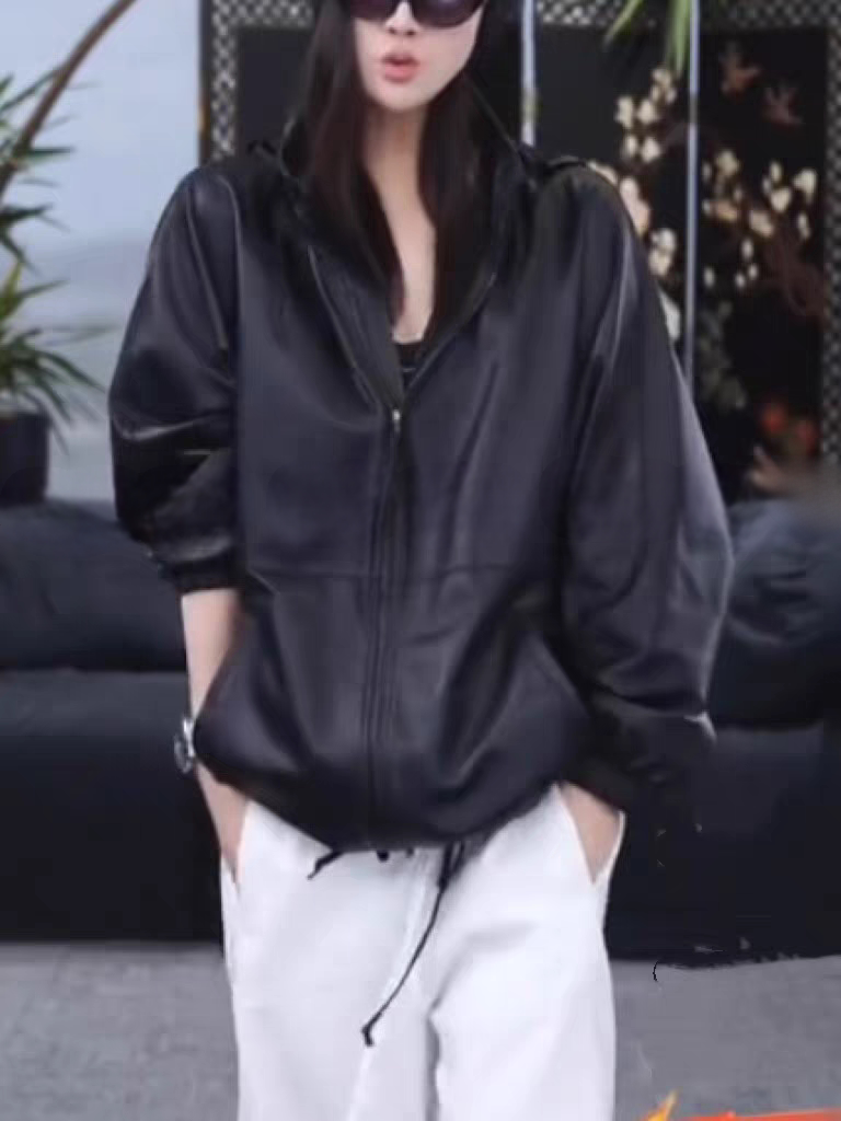 新款真皮皮衣女绵羊皮连帽外套