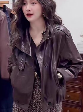 真皮绵羊皮皮衣女士机车皮夹克