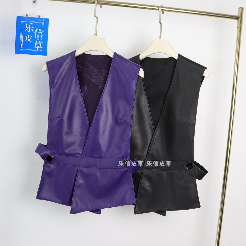 真皮秋冬系马甲气质女神V领马甲绵羊皮外穿坎肩修身显瘦时尚百搭