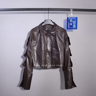 新款真皮皮衣女绵羊皮时尚气质翻领拉链款修身显瘦短款皮夹克外套