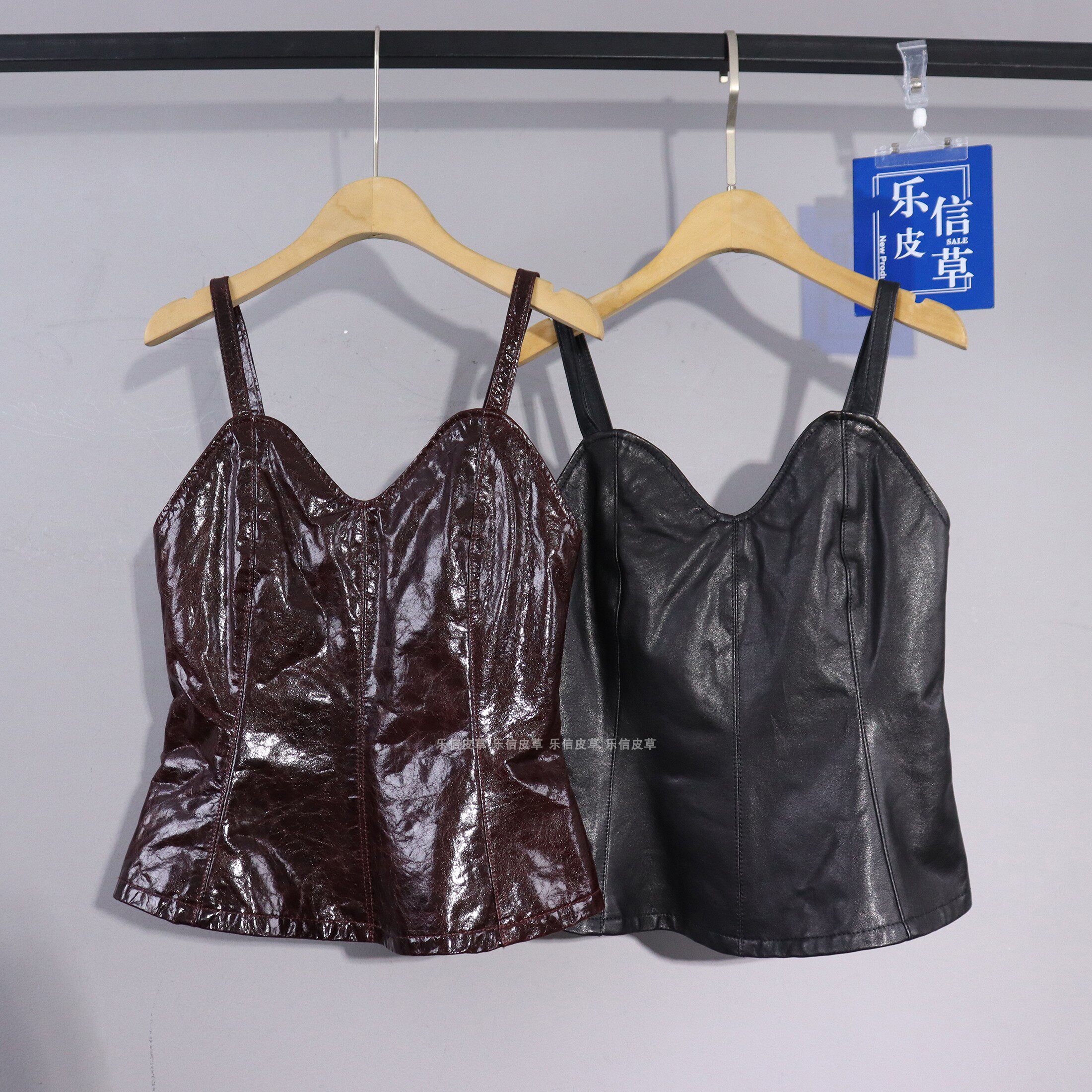 真皮新款吊带背心女绵羊皮时尚个性百搭显瘦无袖坎肩气质修身马甲