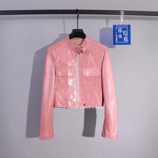 拉链款 百搭高级气质短款 显瘦皮夹克外套 真皮皮衣女绵羊皮时尚 新款