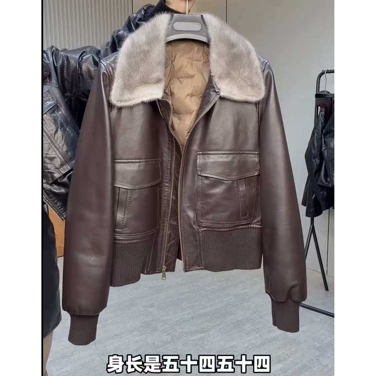 2025秋冬新款真皮鹅绒羽绒服女短款水貂毛领羊皮白鸭绒外套加厚潮