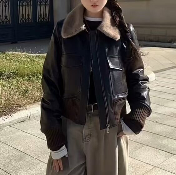 2025秋冬新款真皮鹅绒羽绒服女短款水貂毛领羊皮白鸭绒外套加厚潮