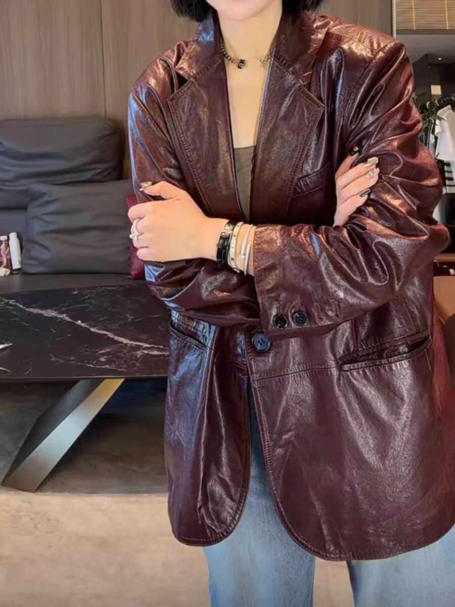 中长款西服绵羊皮大气廓形
