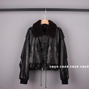 真皮皮衣洋气外套修身百搭时尚女羊毛领加棉保暖绵羊皮油蜡皮皮衣
