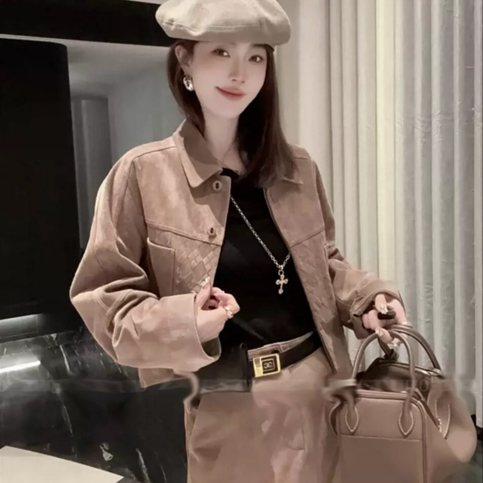 海宁真皮绵羊皮翻毛短款皮衣女