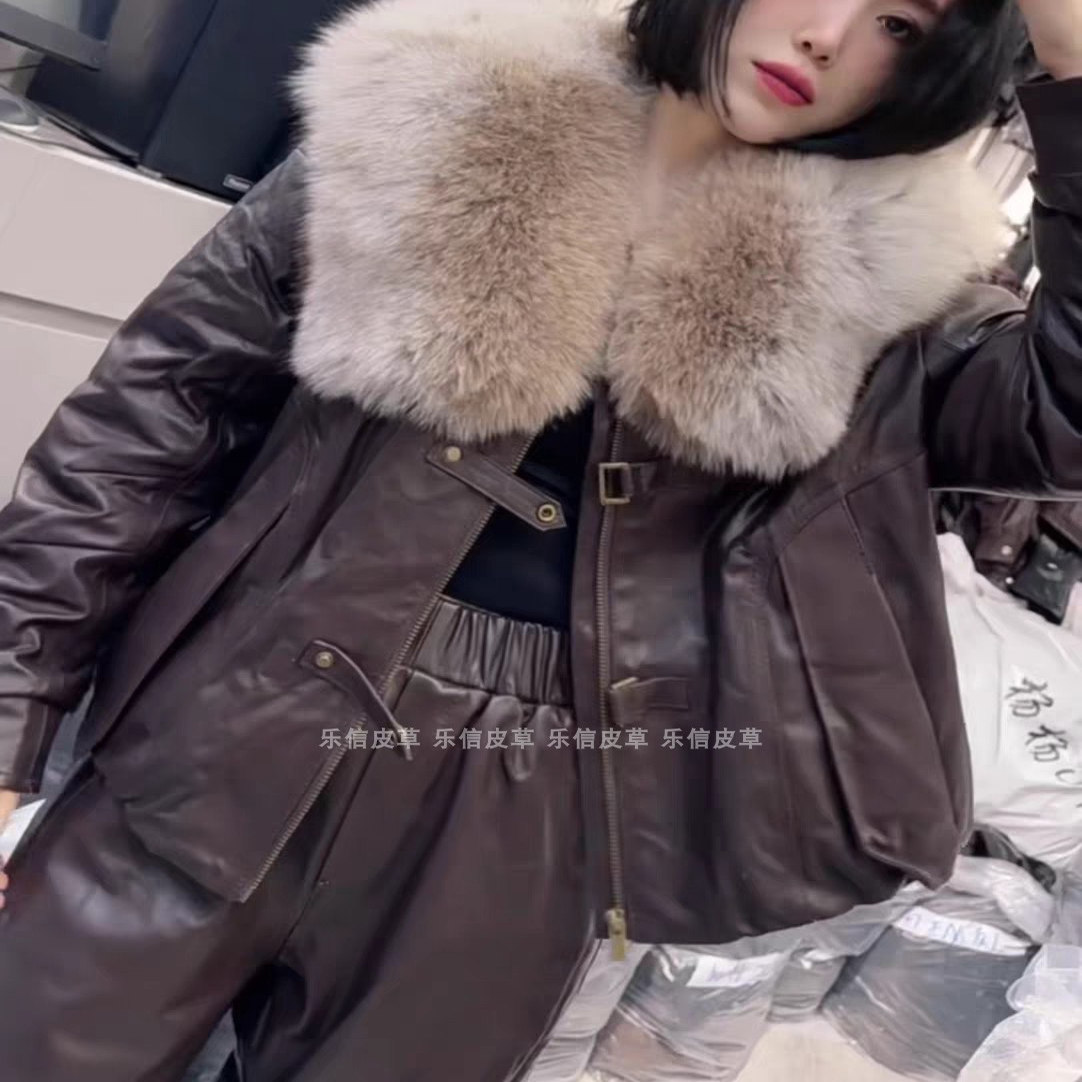 新款真皮皮衣大毛领羽绒服女绵羊皮百搭气质洋气休闲宽松显瘦外套