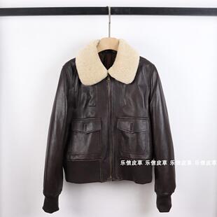 冬季羊羔毛领修身显瘦加棉保暖绵羊皮外套潮流时尚百搭女真皮皮衣