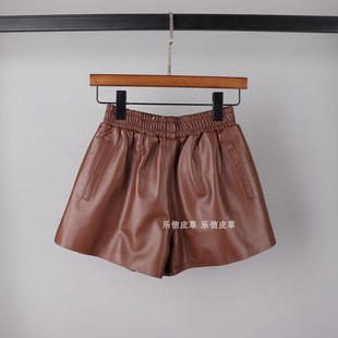 真皮短裤绵羊皮皮裤女松紧腰超火时尚纯皮阔腿裤靴裤显瘦新款百搭