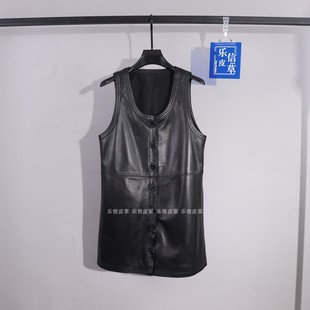 真皮马甲女款绵羊皮时尚百搭显瘦气质圆领中长款休闲无袖马夹背心