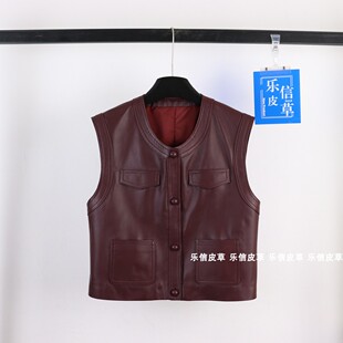 真皮绵羊皮宽松休闲皮马甲背心女新款搭配衬衫神器的坎肩轻奢百搭