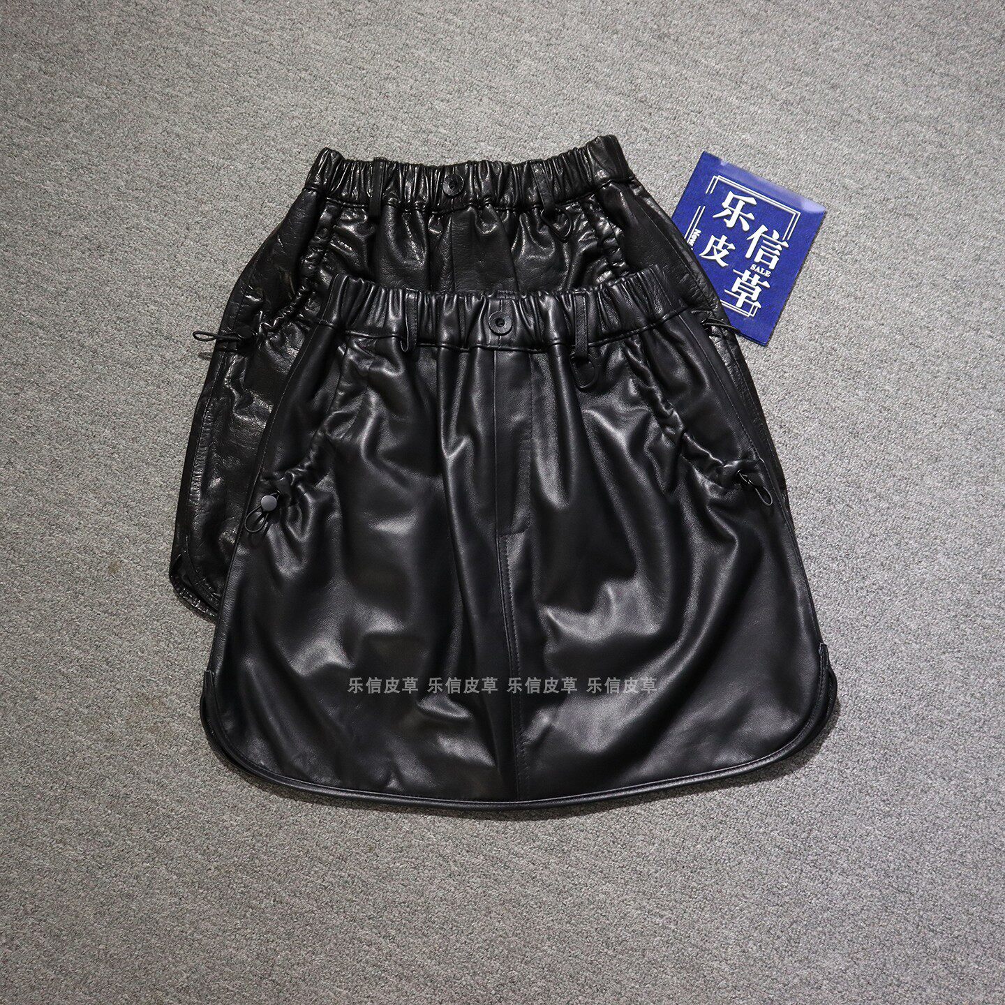 时尚新款真皮皮裙女绵羊皮百搭显瘦气质短款A字裙休闲抽绳半身裙